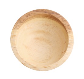 Photo of Wooden bowl on white background, top view