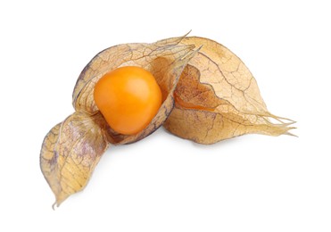 Ripe physalis fruits with calyxes isolated on white