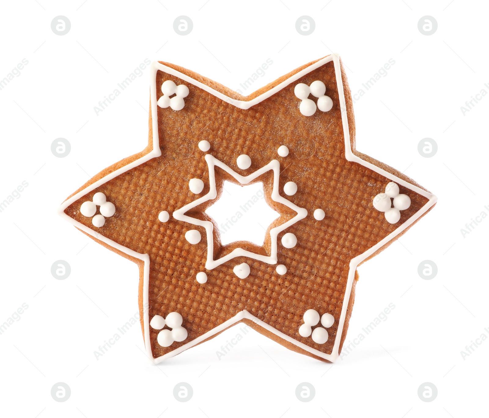 Photo of Snowflake shaped Christmas cookie isolated on white