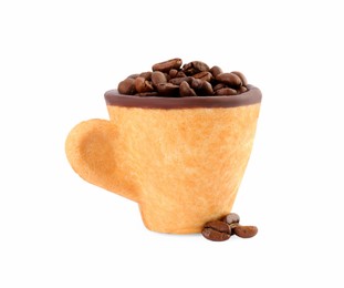 Photo of Edible espresso cookie cup with roasted beans isolated on white