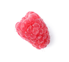 Photo of Delicious fresh ripe raspberry isolated on white, top view