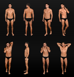 Image of Collage of man in underwear on black background