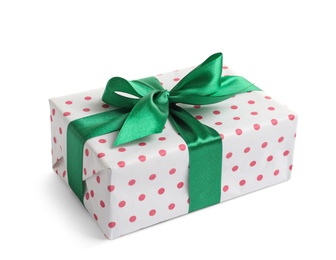 Photo of Beautifully wrapped gift box on white background