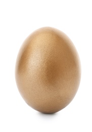 One shiny golden egg on white background