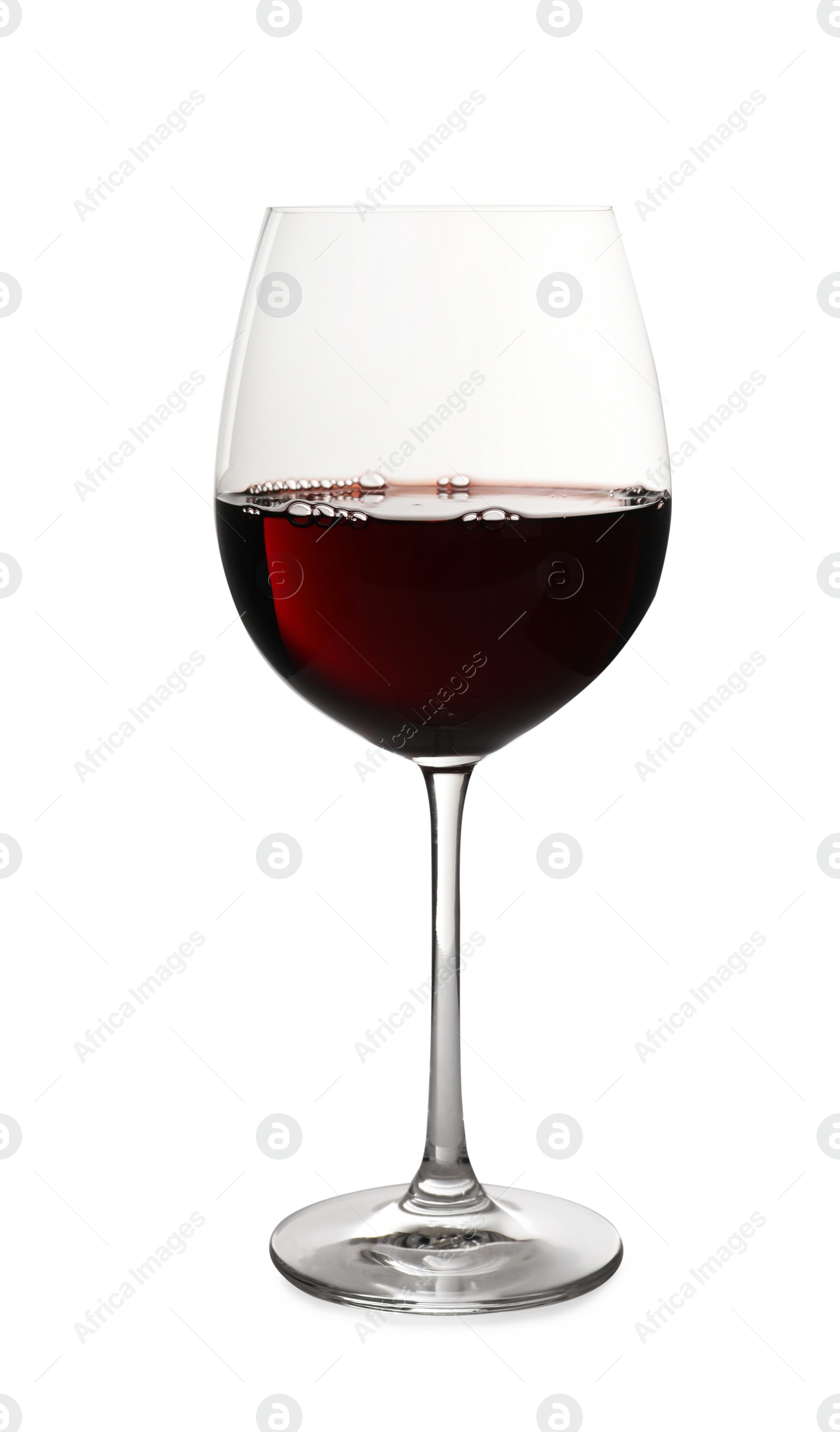 Photo of Glass of delicious expensive red wine on white background