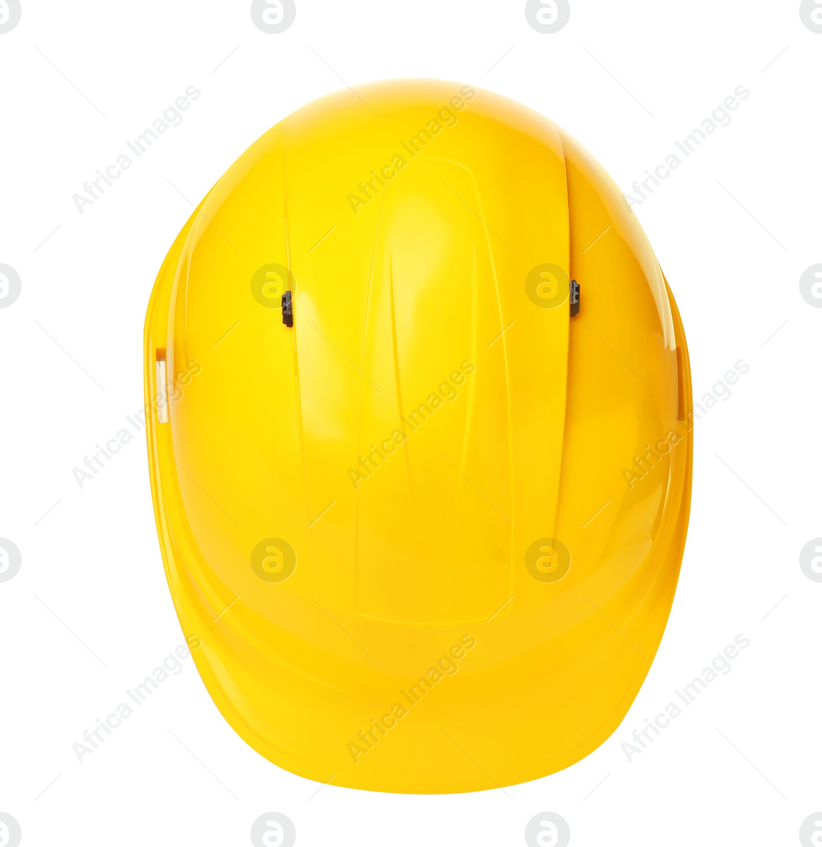 Photo of Safety hardhat isolated on white, top view. Construction tool