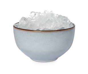 Photo of Crushed ice in bowl on white background