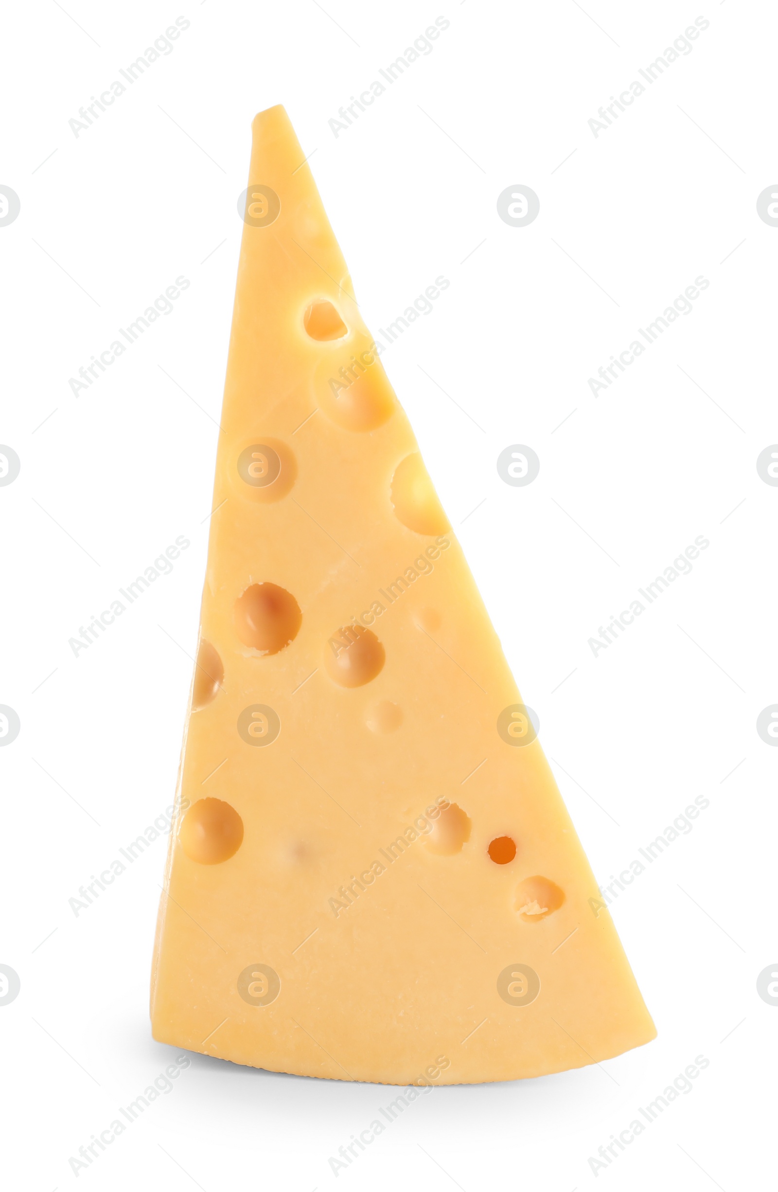 Photo of Piece of delicious cheese on white background