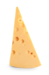 Photo of Piece of delicious cheese on white background