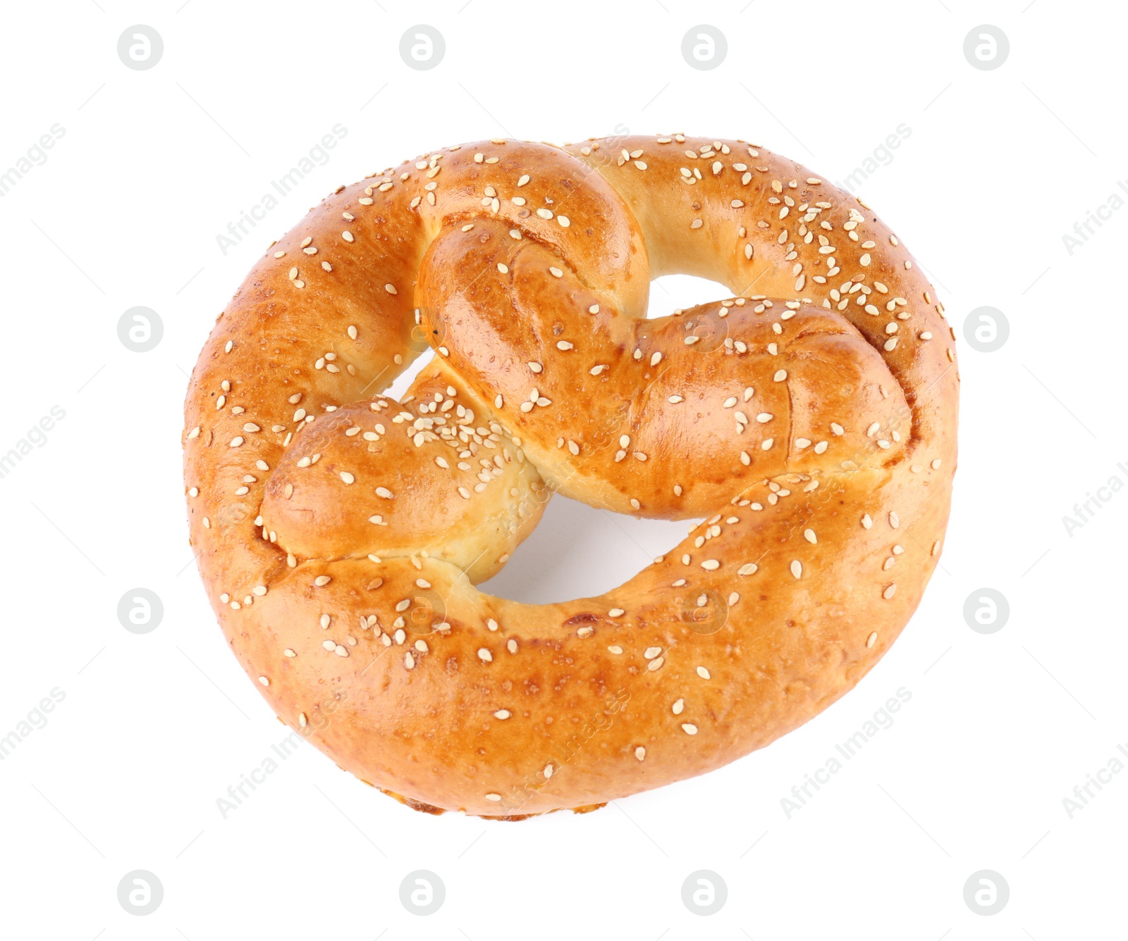 Photo of Tasty freshly baked pretzel isolated on white