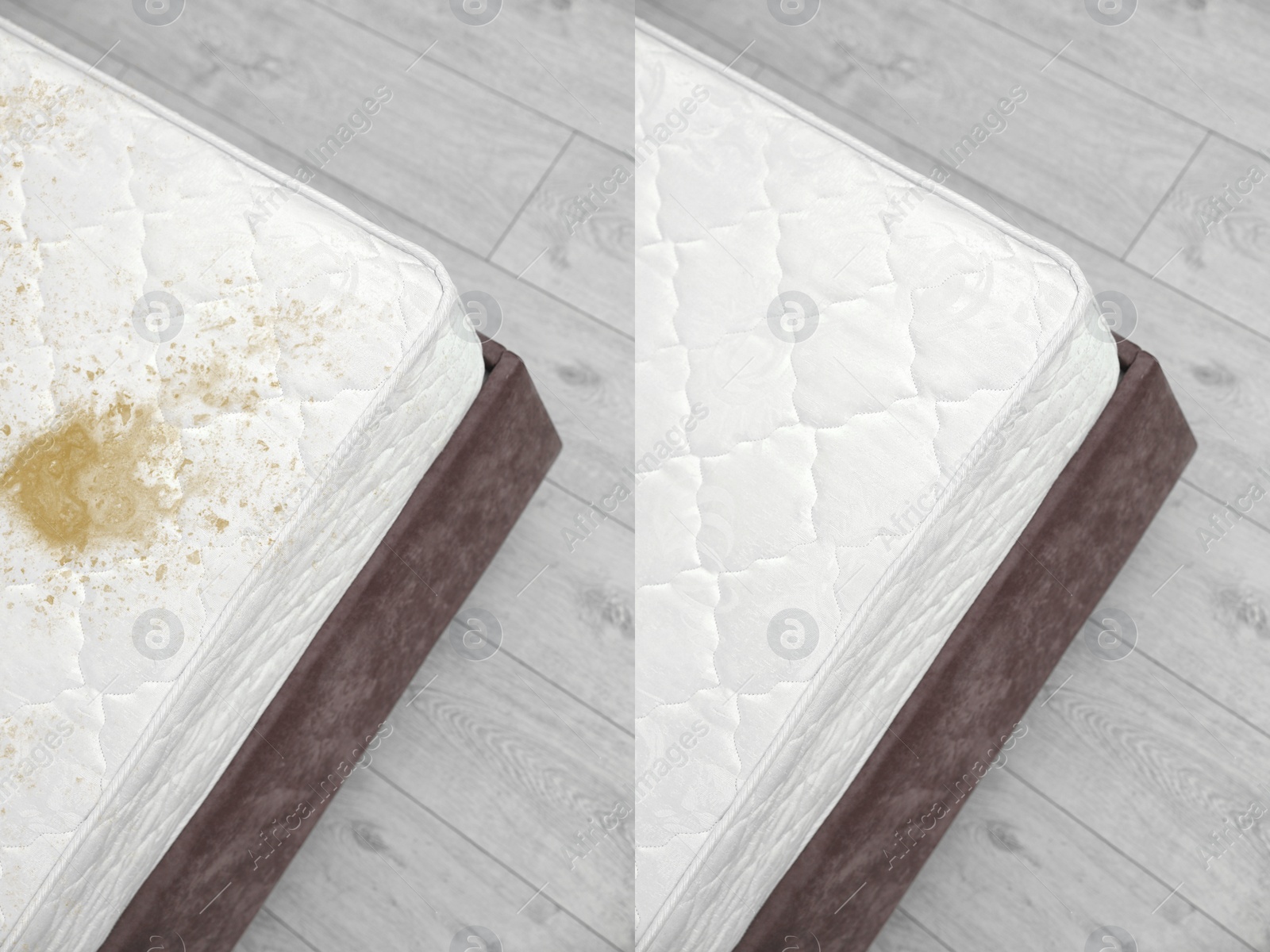 Image of Mattress before and after cleaning indoors  