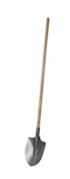 Photo of One shovel with wooden handle isolated on white