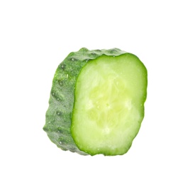 Photo of Slice of fresh cucumber on white background