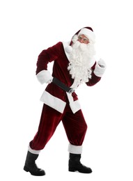 Santa Claus in costume running on white background
