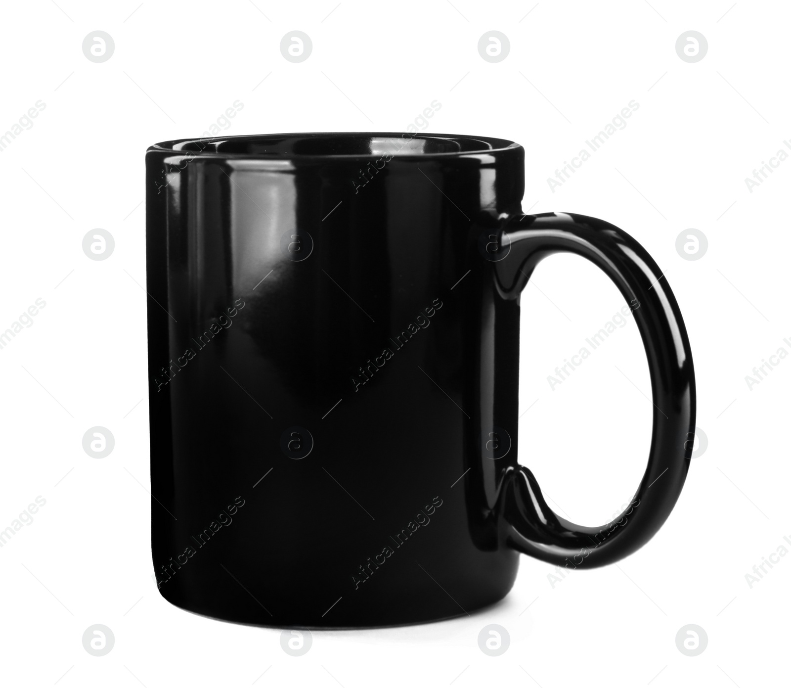 Photo of New black ceramic cup isolated on white
