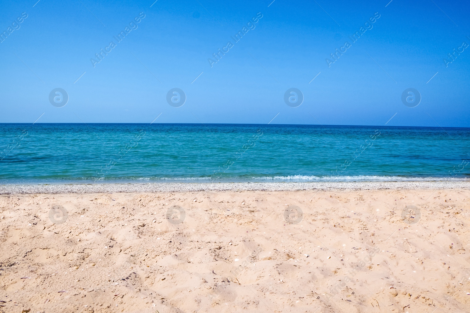 Photo of Beautiful view of sandy beach and sea on sunny day