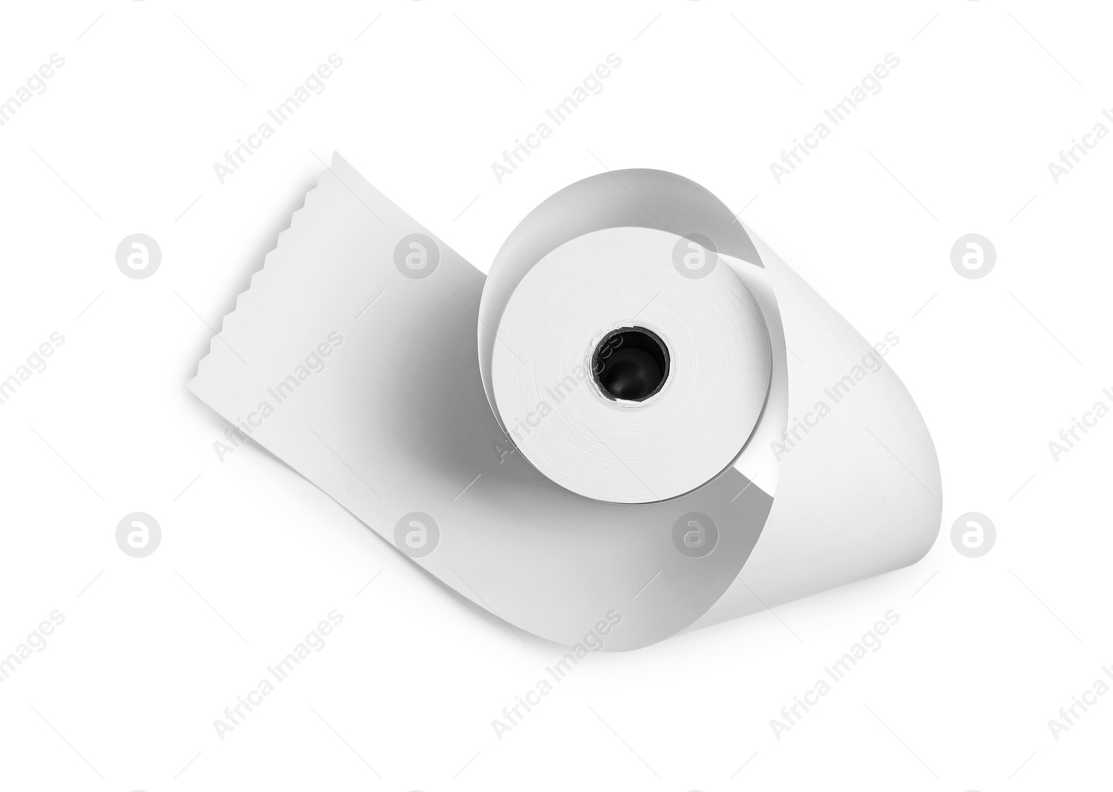 Photo of Roll of thermal paper for receipt isolated on white, top view