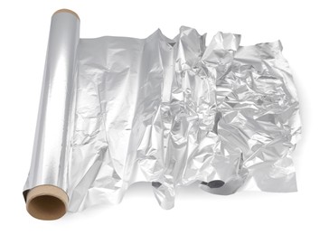 Roll of aluminum foil isolated on white