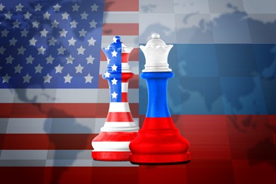 Image of Chess pieces in color of Russian and American flags