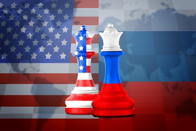 Chess pieces in color of Russian and American flags