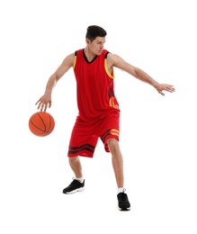 Photo of Basketball player with ball on white background