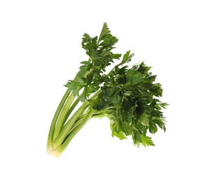Photo of Fresh green celery bunch isolated on white