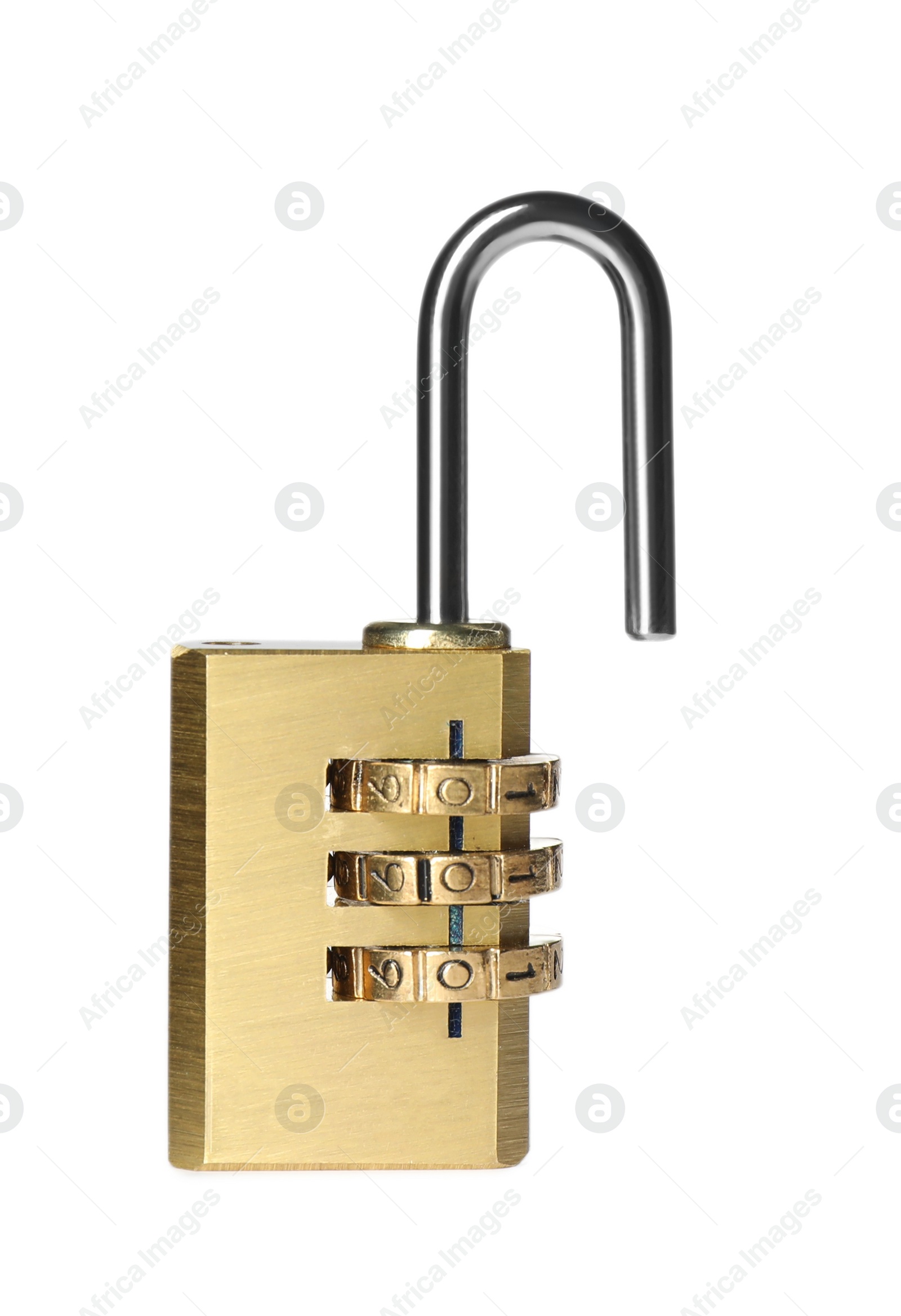 Photo of Modern padlock isolated on white. Safety and protection