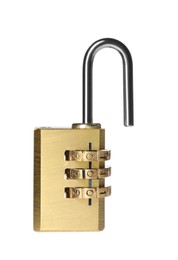 Photo of Modern padlock isolated on white. Safety and protection