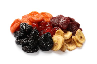 Photo of Mix of delicious dried fruits isolated on white
