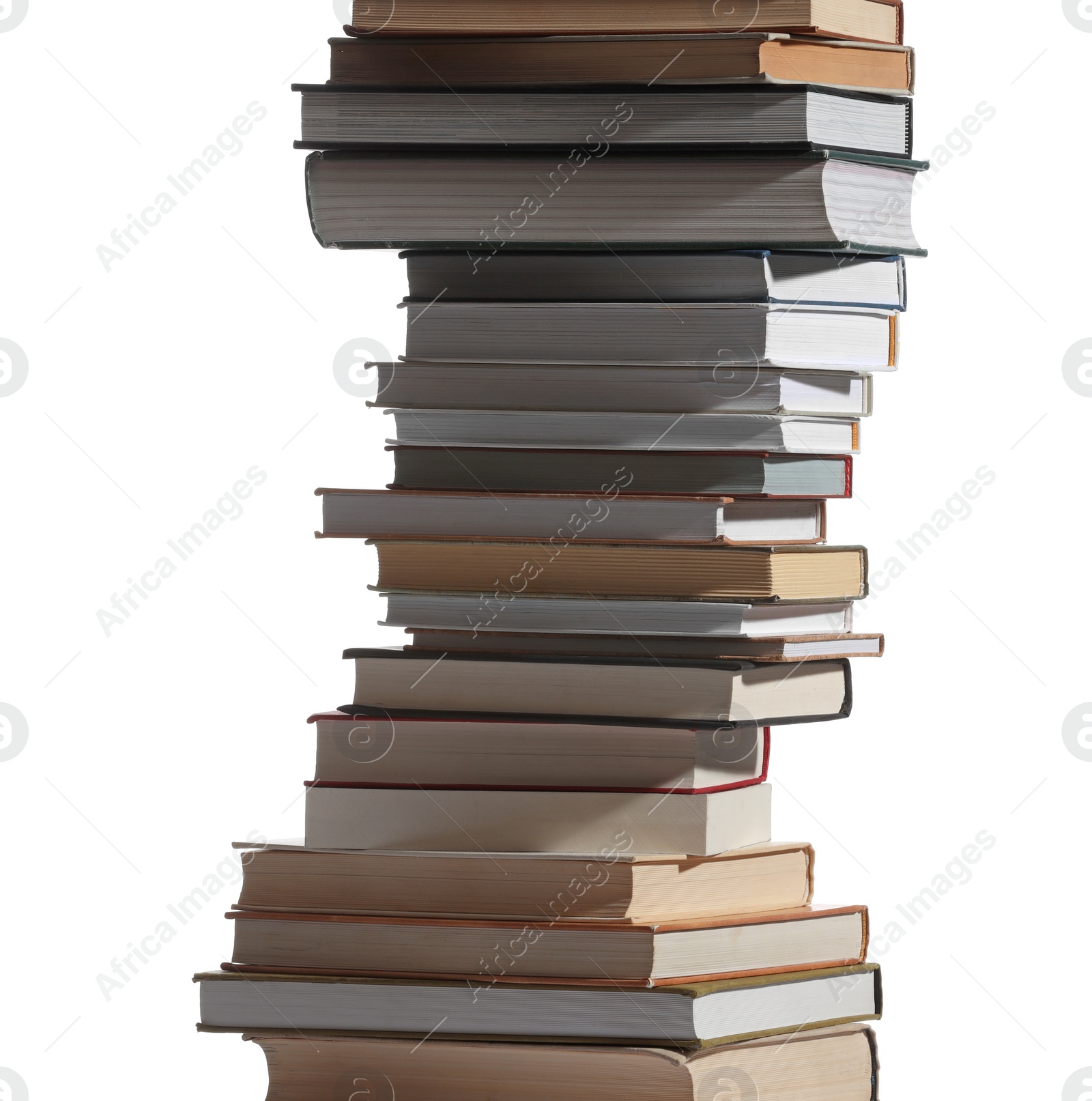 Photo of Stack of many different books isolated on white