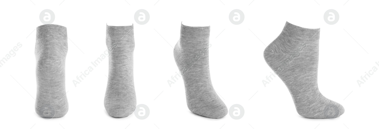Image of Set with light grey socks on white background. Banner design