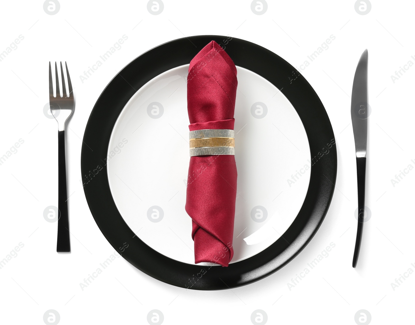 Photo of Elegant table setting on white background, top view