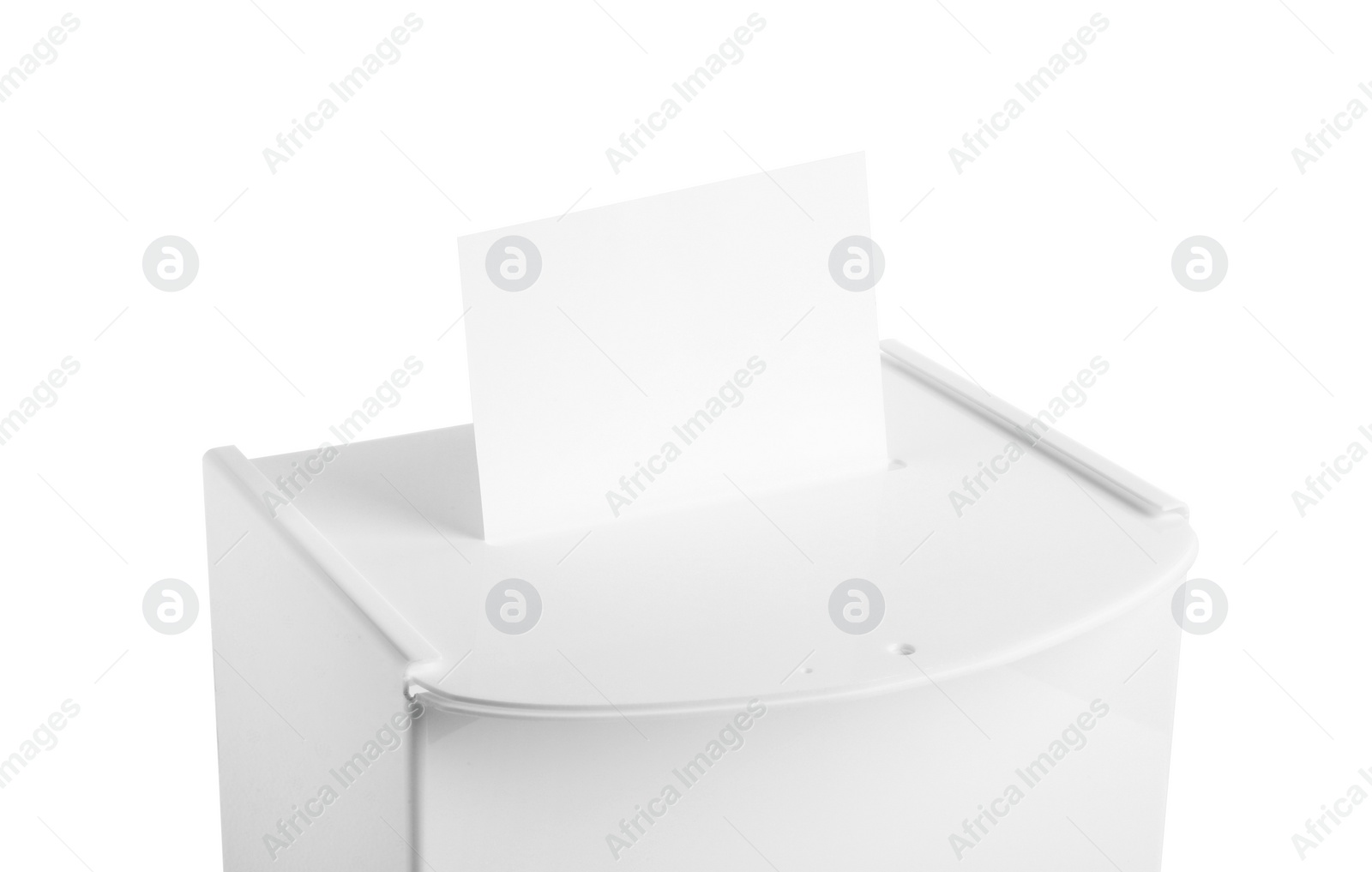 Photo of Ballot box with vote isolated on white. Election time