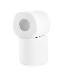 Photo of Soft toilet paper rolls isolated on white