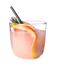 Glass of grapefruit cocktail isolated on white