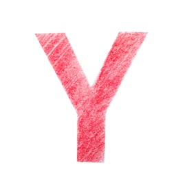Letter Y written with red pencil on white background, top view