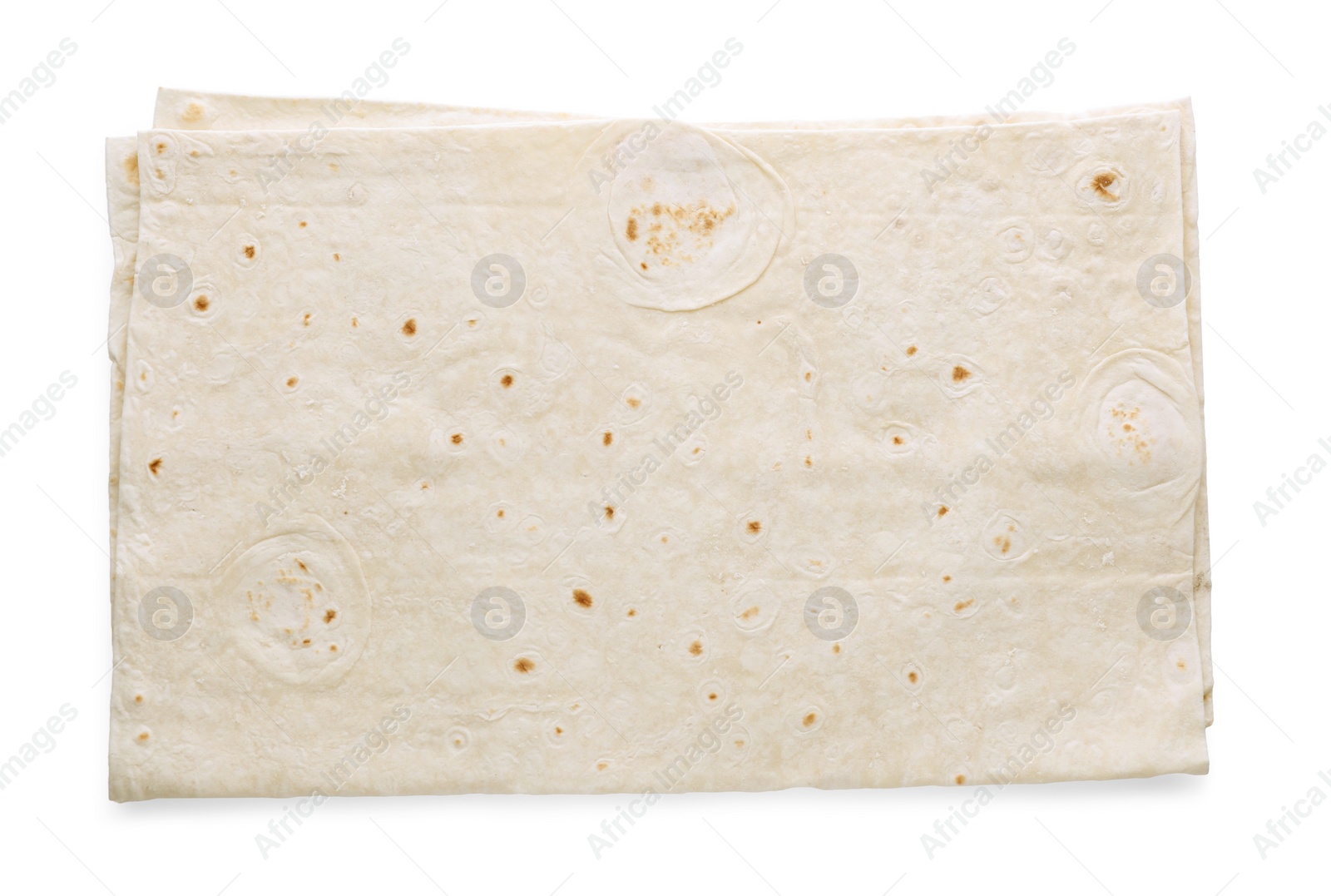 Photo of Delicious folded Armenian lavash on white background, top view