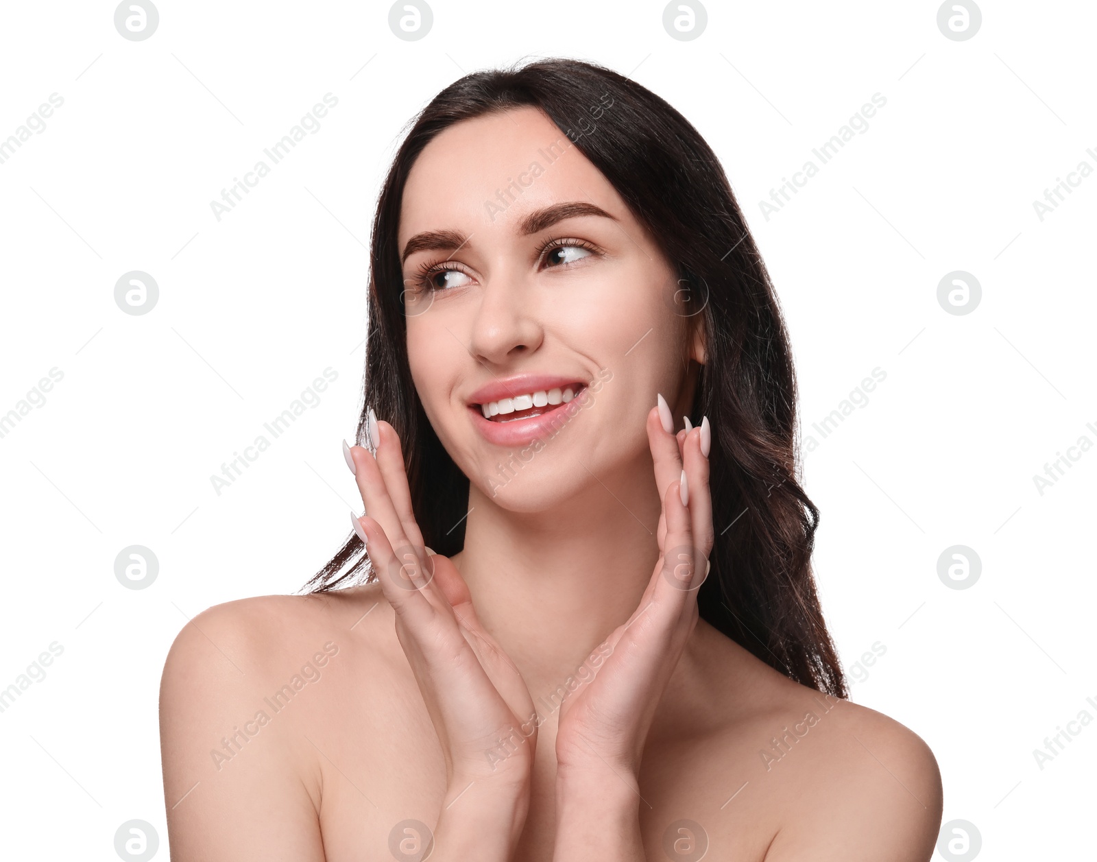 Photo of Portrait of beautiful young woman on white background