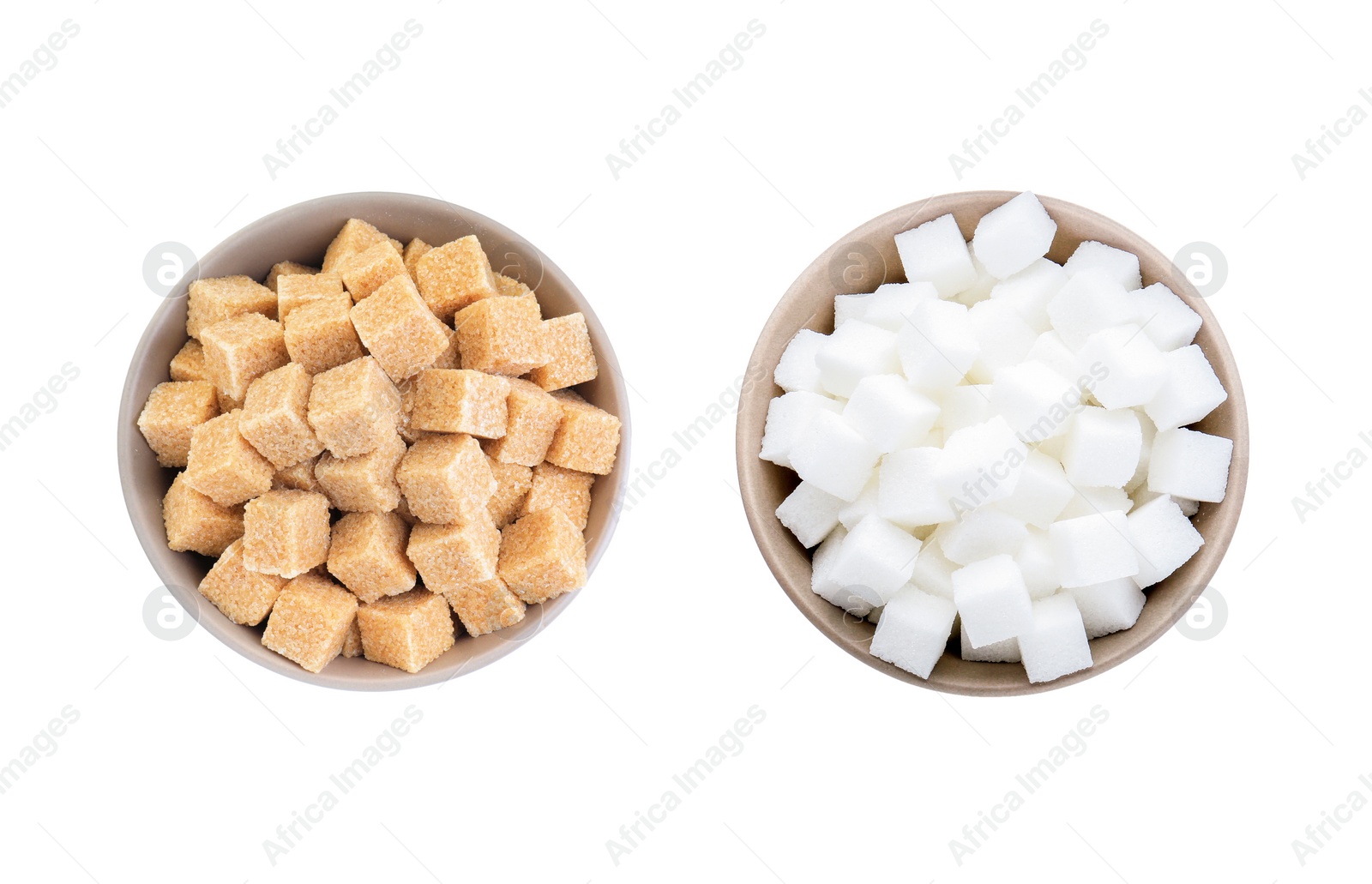 Image of Different types of sugar isolated on white, top view