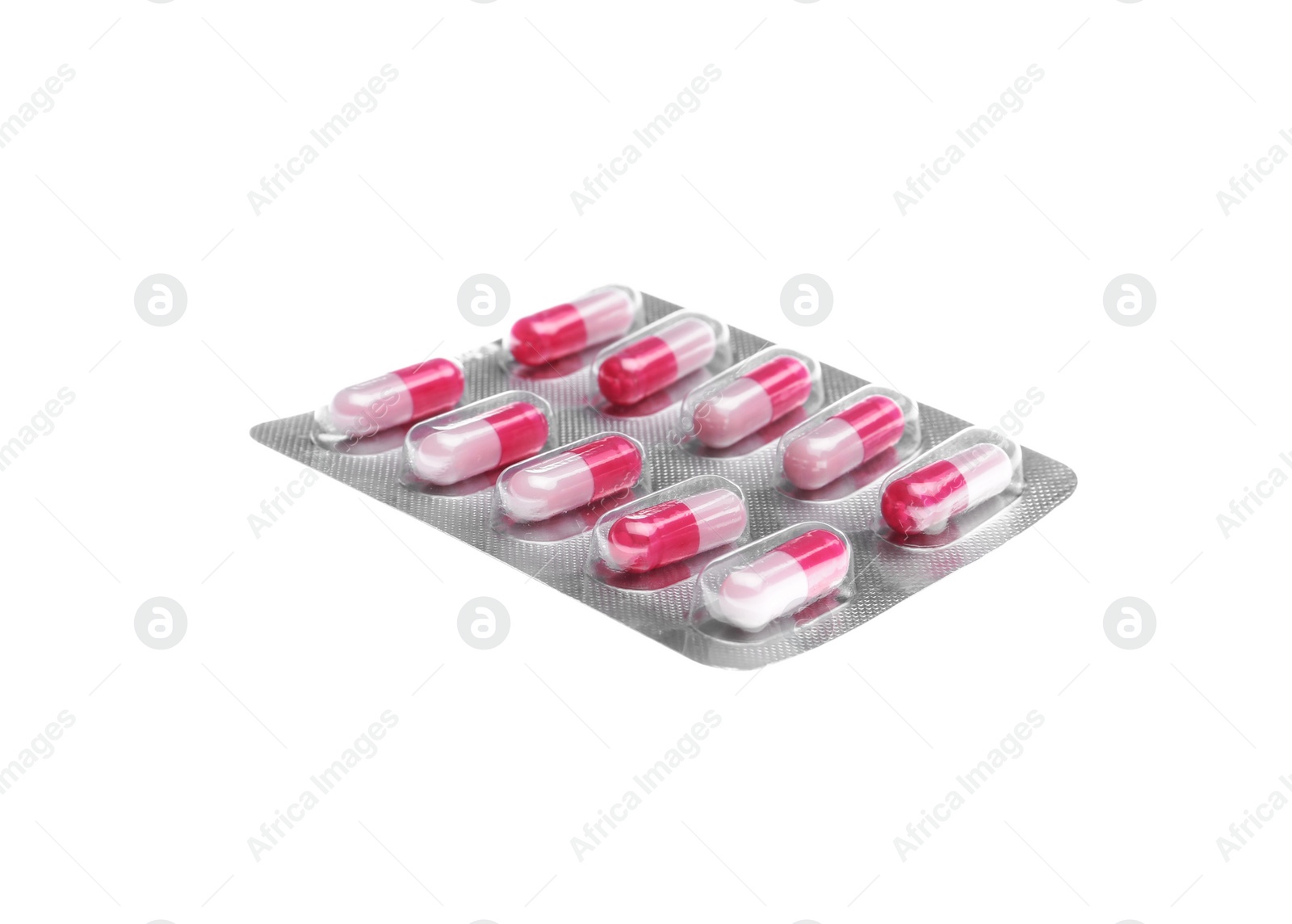 Photo of Pills in blister pack on white background