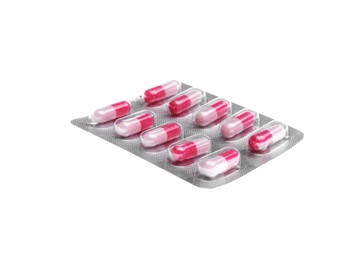 Photo of Pills in blister pack on white background