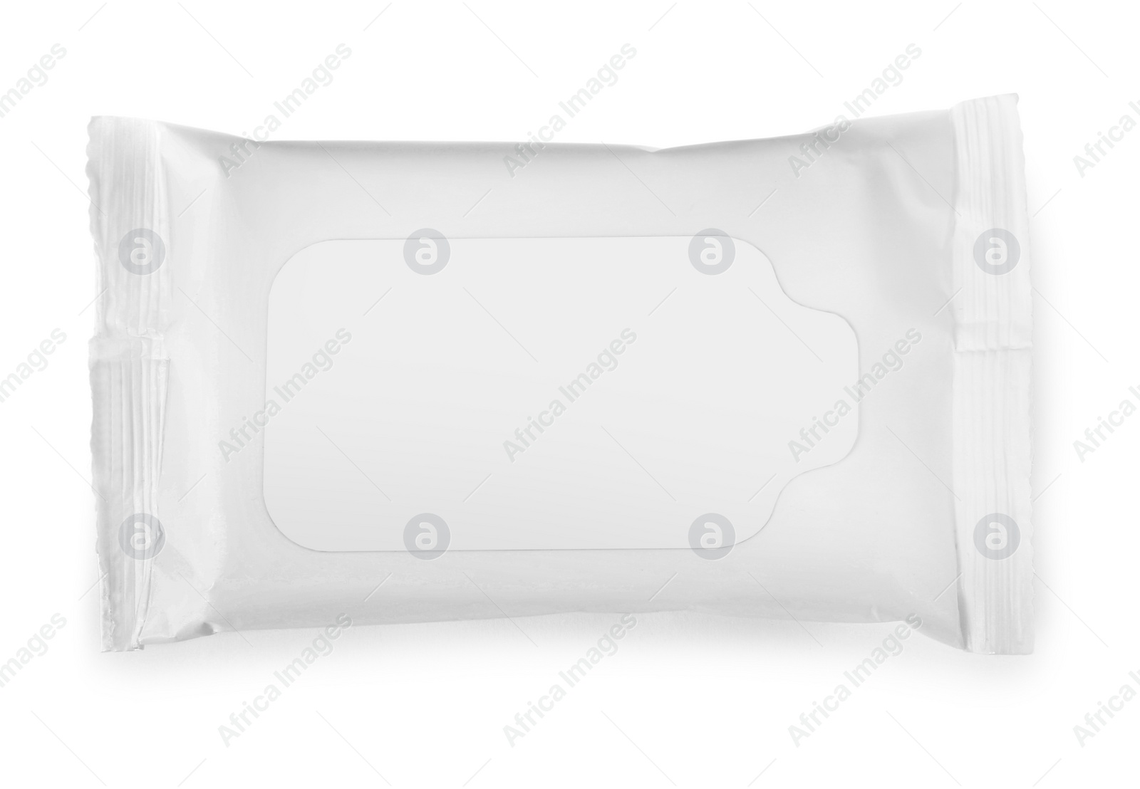 Photo of Wet wipes flow pack isolated on white, top view