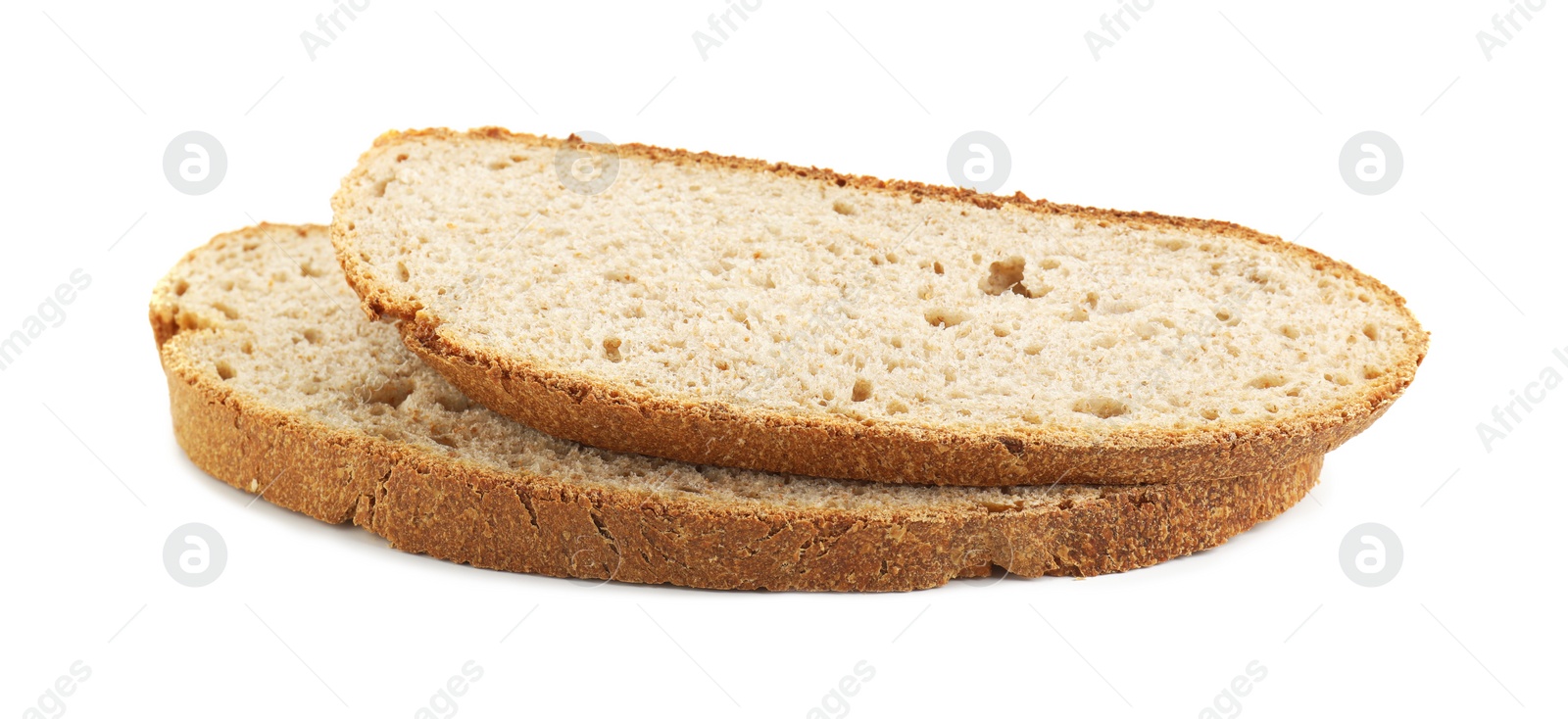 Photo of Slices of freshly baked sourdough bread isolated on white