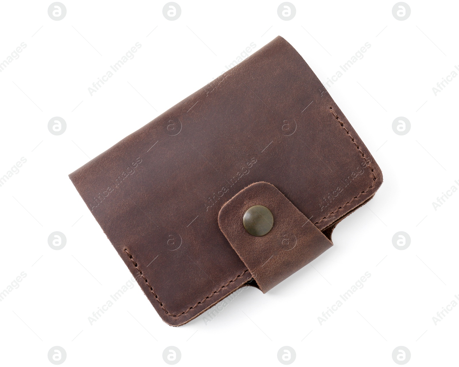 Photo of Brown business card holder isolated on white, top view