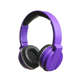 Stylish headphones with pads on white background