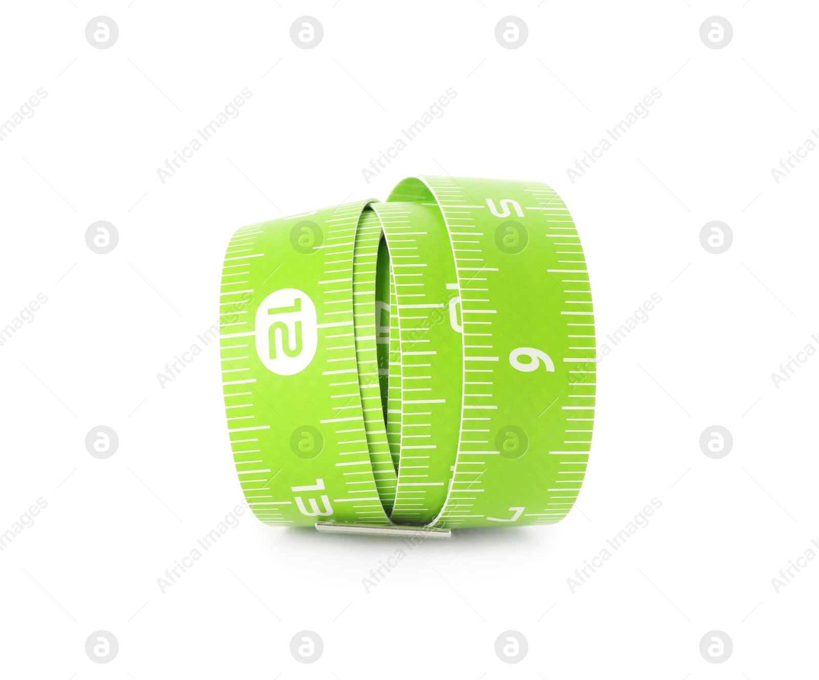 Photo of New green measuring tape isolated on white