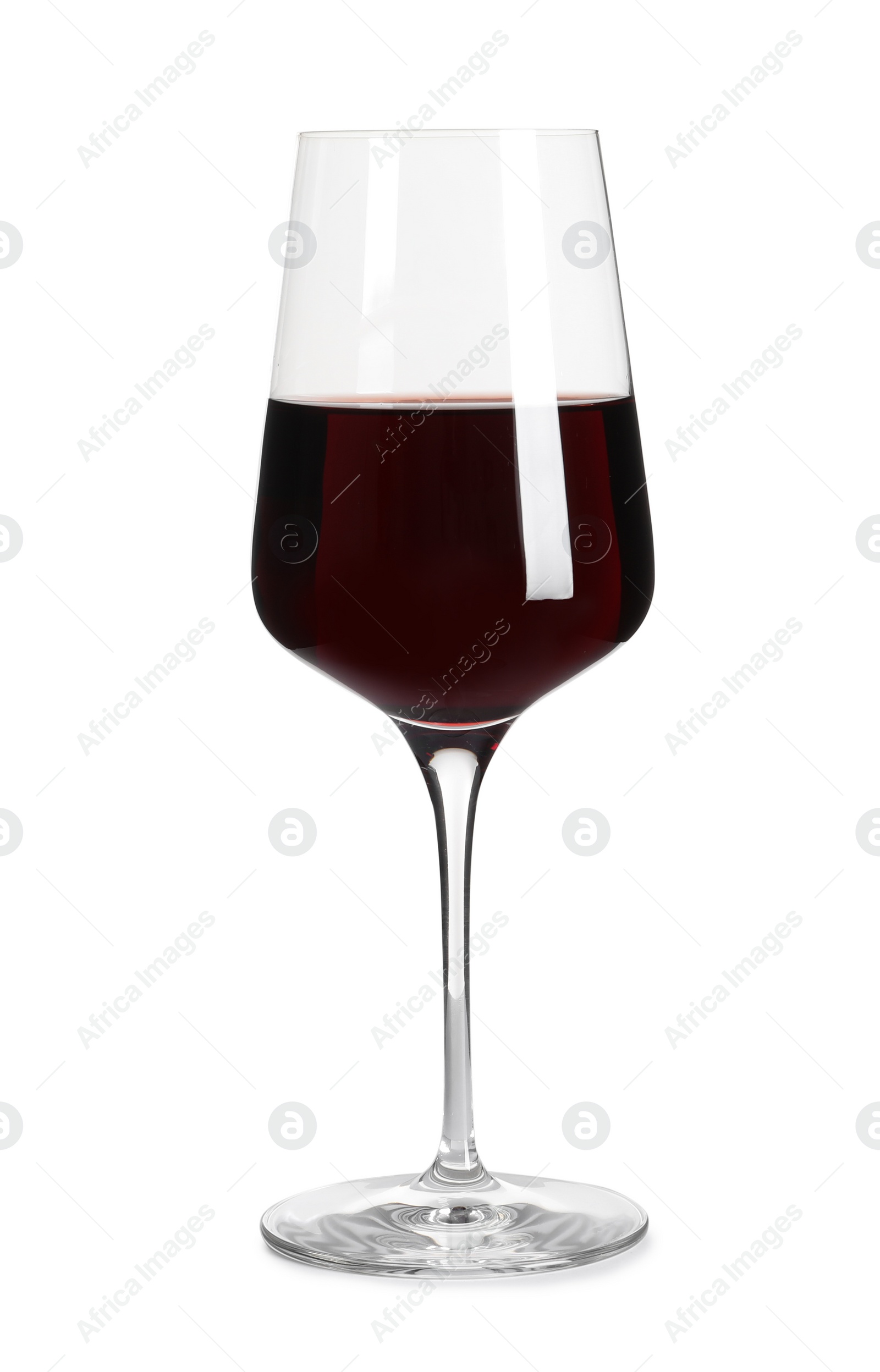 Photo of Glass of delicious expensive red wine on white background