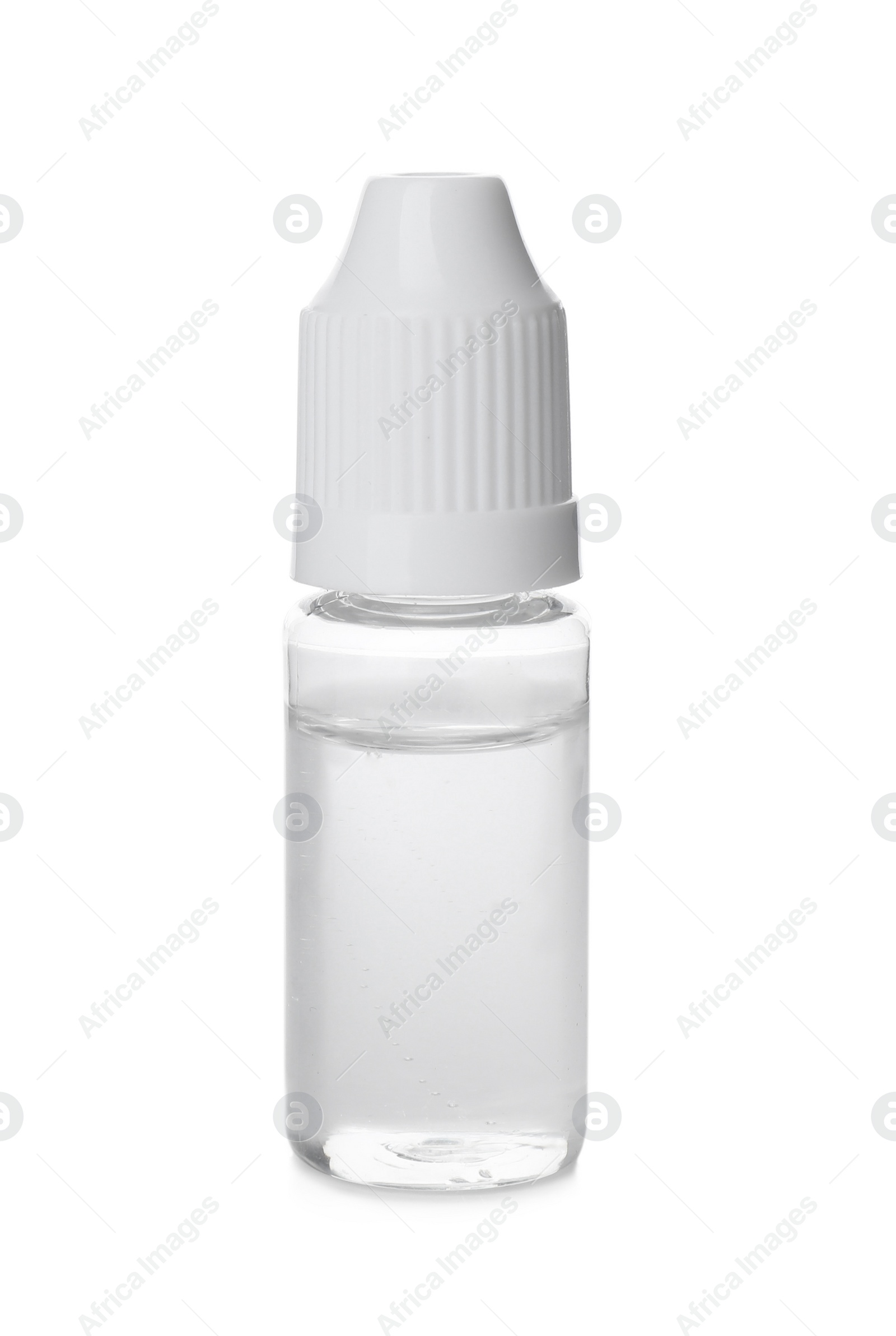 Photo of Container with vaping liquid for electronic smoking device isolated on white