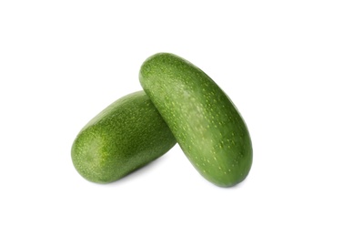 Fresh whole seedless avocados isolated on white