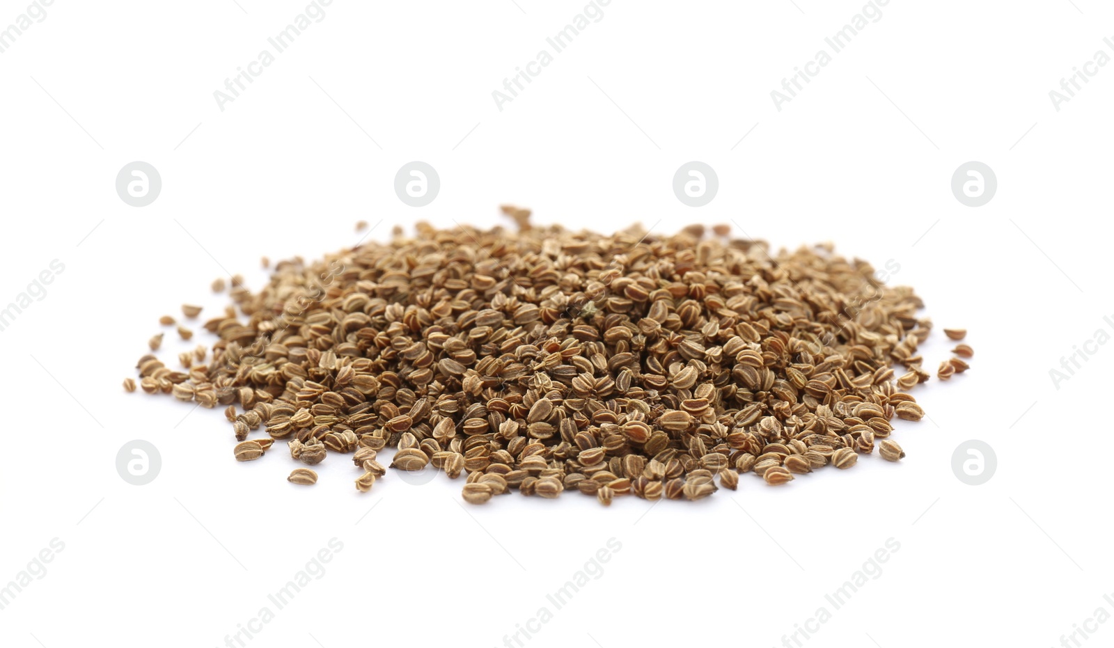 Photo of Pile of celery seeds isolated on white